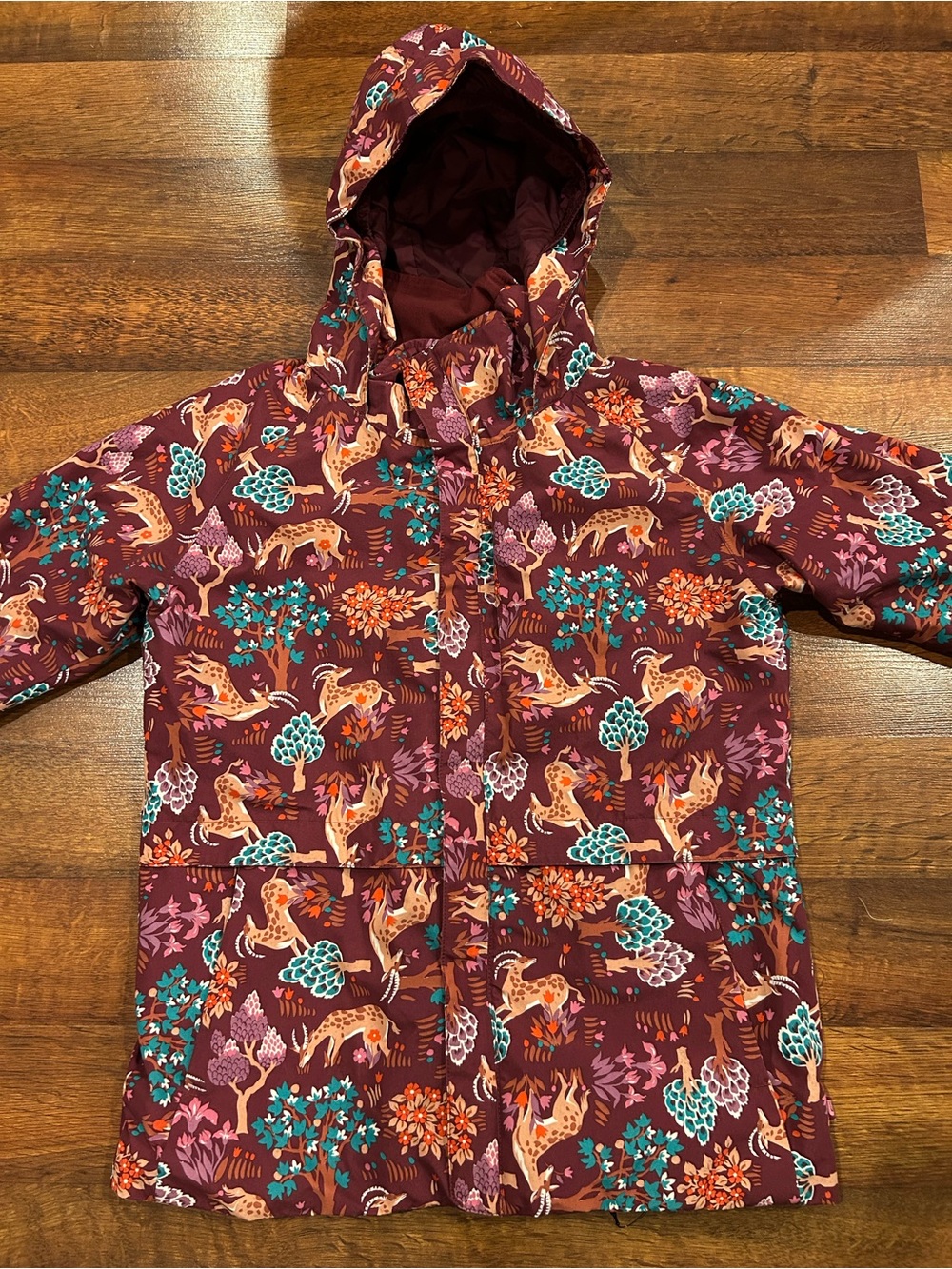 Burton DryRide Hooded Shell Jacket Cute Forest Animal Print Fall Winter 14/16 L